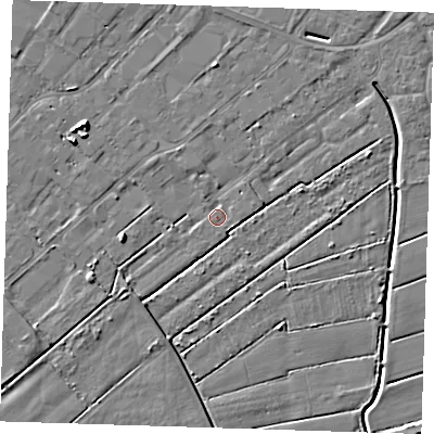 Shaded relief map of the ground around PE132QQ, computed from Environment Agency LiDAR. The ground here sits at about 3 m above sea level and falls 6 m across the surrounding 800 m. Surface water reaching this point runs off ground lying to the east-south-east, 1.5 m higher.