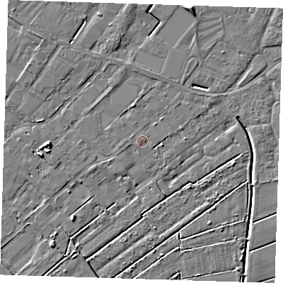Shaded relief map of the ground around PE132RB, computed from Environment Agency LiDAR. The ground here sits at about 3 m above sea level and falls 6 m across the surrounding 800 m. Surface water reaching this point runs off ground lying to the south-west, 0.5 m higher.