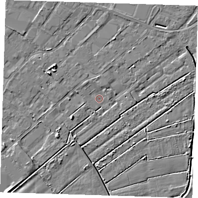 Shaded relief map of the ground around PE132RE, computed from Environment Agency LiDAR. The ground here sits at about 2 m above sea level and falls 6 m across the surrounding 800 m. Surface water reaching this point runs off ground lying to the north-west, 1.0 m higher.