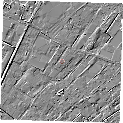 Shaded relief map of the ground around PE132RF, computed from Environment Agency LiDAR. The ground here sits at about 3 m above sea level and falls 6 m across the surrounding 800 m. Surface water reaching this point runs off ground lying to the north-west, 0.8 m higher.