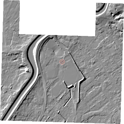 Shaded relief map of the ground around PE132RG, computed from Environment Agency LiDAR. The ground here sits at about 3 m above sea level and falls 7 m across the surrounding 800 m. Surface water reaching this point runs off ground lying to the north-north-west, 4.1 m higher.