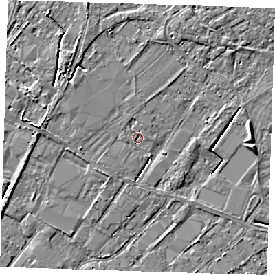 Shaded relief map of the ground around PE132RS, computed from Environment Agency LiDAR. The ground here sits at about 3 m above sea level and falls 5 m across the surrounding 800 m. Surface water reaching this point runs off ground lying to the north-north-east, 3.0 m higher.