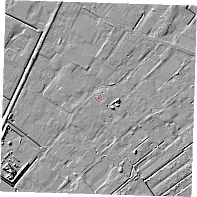 Shaded relief map of the ground around PE132TQ, computed from Environment Agency LiDAR. The ground here sits at about 3 m above sea level and falls 7 m across the surrounding 800 m. Surface water reaching this point runs off ground lying to the east, 5.1 m higher.