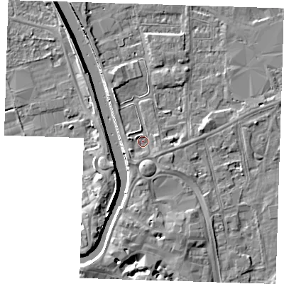 Shaded relief map of the ground around PE133BN, computed from Environment Agency LiDAR. The ground here sits at about 5 m above sea level and falls 8 m across the surrounding 800 m. Surface water reaching this point runs off ground lying to the south-south-west, 2.3 m higher.