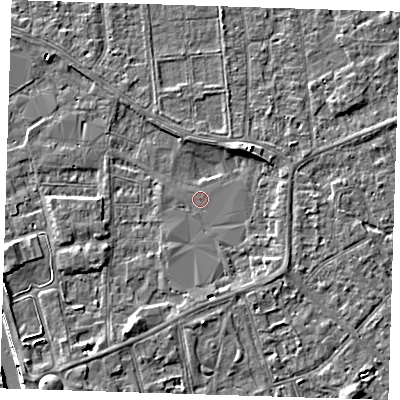 Shaded relief map of the ground around PE133DG, computed from Environment Agency LiDAR. The ground here sits at about 4 m above sea level and falls 7 m across the surrounding 800 m. Surface water reaching this point runs off ground lying to the north-east, 3.4 m higher.
