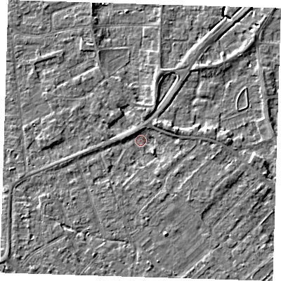 Shaded relief map of the ground around PE133EE, computed from Environment Agency LiDAR. The ground here sits at about 3 m above sea level and falls 4 m across the surrounding 800 m. Surface water reaching this point runs off ground lying to the east-north-east, 2.4 m higher.