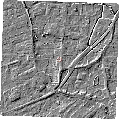 Shaded relief map of the ground around PE133EL, computed from Environment Agency LiDAR. The ground here sits at about 4 m above sea level and falls 5 m across the surrounding 800 m. Surface water reaching this point runs off ground lying to the south-south-east, 1.1 m higher.