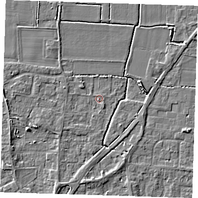 Shaded relief map of the ground around PE133ES, computed from Environment Agency LiDAR. The ground here sits at about 3 m above sea level and falls 4 m across the surrounding 800 m. Surface water reaching this point runs off ground lying to the south-south-west, 2.5 m higher.