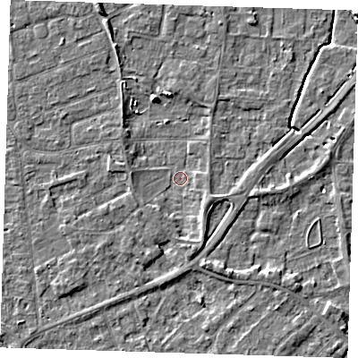 Shaded relief map of the ground around PE133HA, computed from Environment Agency LiDAR. The ground here sits at about 3 m above sea level and falls 5 m across the surrounding 800 m. Surface water reaching this point runs off ground lying to the south-south-east, 2.2 m higher.
