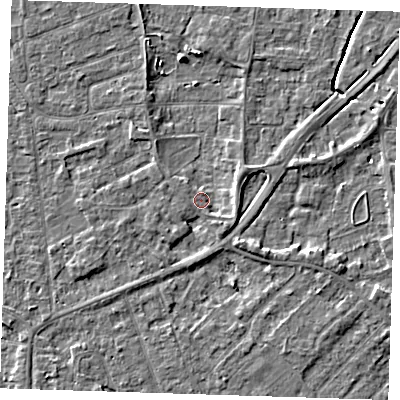 Shaded relief map of the ground around PE133HB, computed from Environment Agency LiDAR. The ground here sits at about 4 m above sea level and falls 4 m across the surrounding 800 m. Surface water reaching this point runs off ground lying to the east-south-east, 2.1 m higher.