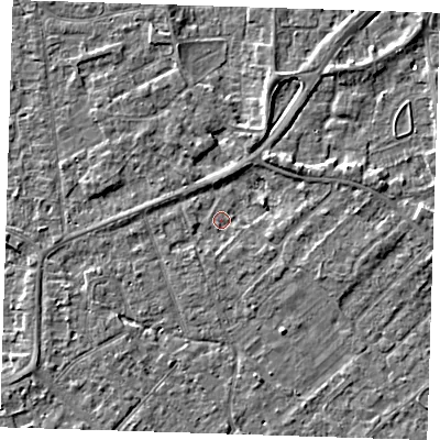 Shaded relief map of the ground around PE133HD, computed from Environment Agency LiDAR. The ground here sits at about 4 m above sea level and falls 3 m across the surrounding 800 m. Surface water reaching this point runs off ground lying to the north-east, 2.5 m higher.