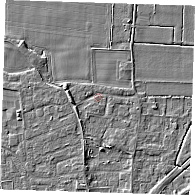 Shaded relief map of the ground around PE133HJ, computed from Environment Agency LiDAR. The ground here sits at about 3 m above sea level and falls 5 m across the surrounding 800 m. Surface water reaching this point runs off ground lying to the west, 3.0 m higher.