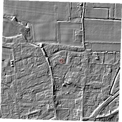 Shaded relief map of the ground around PE133HN, computed from Environment Agency LiDAR. The ground here sits at about 4 m above sea level and falls 5 m across the surrounding 800 m. Surface water reaching this point runs off ground lying to the west-south-west, 1.0 m higher.