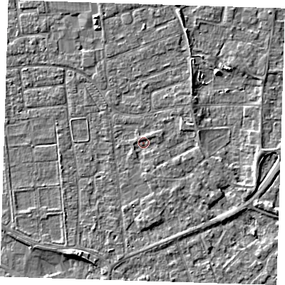 Shaded relief map of the ground around PE133HR, computed from Environment Agency LiDAR. The ground here sits at about 4 m above sea level and falls 4 m across the surrounding 800 m. Surface water reaching this point runs off ground lying to the east-north-east, 1.4 m higher.
