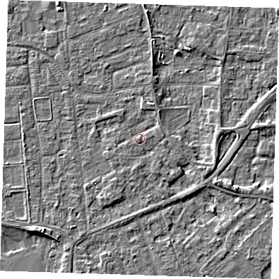 Shaded relief map of the ground around PE133HT, computed from Environment Agency LiDAR. The ground here sits at about 5 m above sea level and falls 4 m across the surrounding 800 m. Surface water reaching this point runs off ground lying to the east-north-east, 1.0 m higher.
