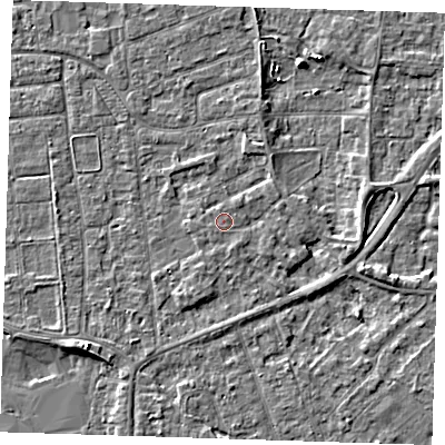Shaded relief map of the ground around PE133HU, computed from Environment Agency LiDAR. The ground here sits at about 4 m above sea level and falls 4 m across the surrounding 800 m. Surface water reaching this point runs off ground lying to the south-south-east, 1.0 m higher.