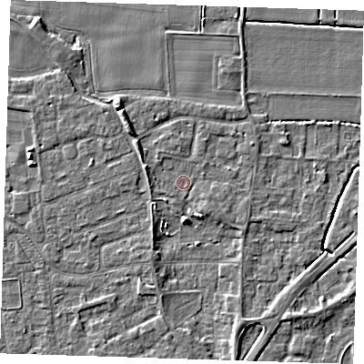 Shaded relief map of the ground around PE133HW, computed from Environment Agency LiDAR. The ground here sits at about 4 m above sea level and falls 5 m across the surrounding 800 m. Surface water reaching this point runs off ground lying to the south-south-east, 2.5 m higher.