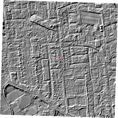 Shaded relief map of the ground around PE133NJ, computed from Environment Agency LiDAR. The ground here sits at about 4 m above sea level and falls 5 m across the surrounding 800 m. Surface water reaching this point runs off ground lying to the west, 0.7 m higher.