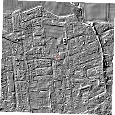 Shaded relief map of the ground around PE133NR, computed from Environment Agency LiDAR. The ground here sits at about 4 m above sea level and falls 4 m across the surrounding 800 m. Surface water reaching this point runs off ground lying to the east-north-east, 0.5 m higher.