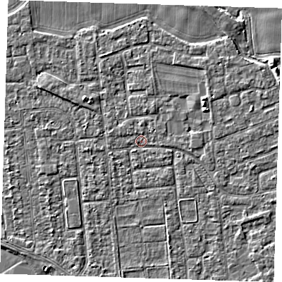 Shaded relief map of the ground around PE133NW, computed from Environment Agency LiDAR. The ground here sits at about 4 m above sea level and falls 5 m across the surrounding 800 m. Surface water reaching this point runs off ground lying to the north, 0.7 m higher.