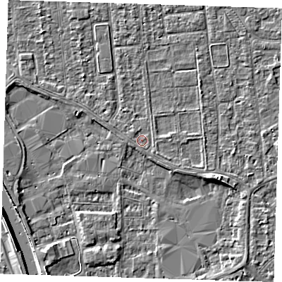 Shaded relief map of the ground around PE133NY, computed from Environment Agency LiDAR. The ground here sits at about 4 m above sea level and falls 7 m across the surrounding 800 m. Surface water reaching this point runs off ground lying to the north-west, 0.7 m higher.