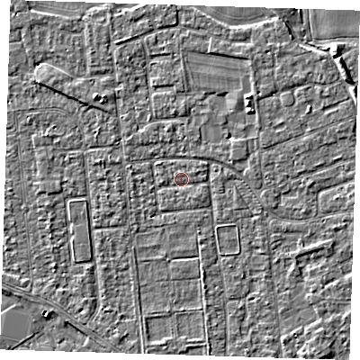 Shaded relief map of the ground around PE133PB, computed from Environment Agency LiDAR. The ground here sits at about 4 m above sea level and falls 5 m across the surrounding 800 m. Surface water reaching this point runs off ground lying to the north-west, 2.7 m higher.