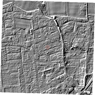 Shaded relief map of the ground around PE133PF, computed from Environment Agency LiDAR. The ground here sits at about 4 m above sea level and falls 4 m across the surrounding 800 m. Surface water reaching this point runs off ground lying to the east-south-east, 1.2 m higher.