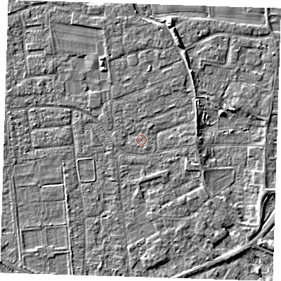 Shaded relief map of the ground around PE133PH, computed from Environment Agency LiDAR. The ground here sits at about 4 m above sea level and falls 3 m across the surrounding 800 m. Surface water reaching this point runs off ground lying to the east-north-east, 1.2 m higher.
