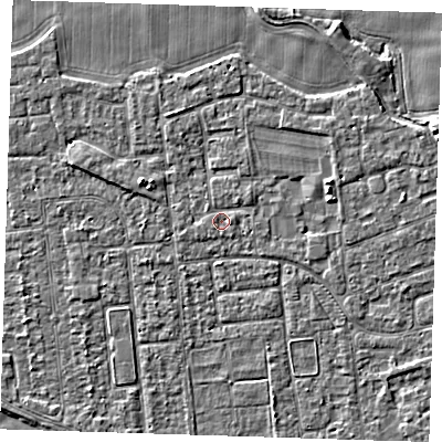 Shaded relief map of the ground around PE133PJ, computed from Environment Agency LiDAR. The ground here sits at about 4 m above sea level and falls 4 m across the surrounding 800 m. Surface water reaching this point runs off ground lying to the east-south-east, 1.1 m higher.