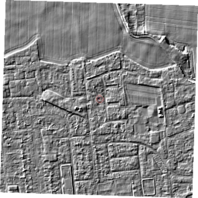 Shaded relief map of the ground around PE133PL, computed from Environment Agency LiDAR. The ground here sits at about 4 m above sea level and falls 3 m across the surrounding 800 m. Surface water reaching this point runs off ground lying to the west-south-west, 2.4 m higher.