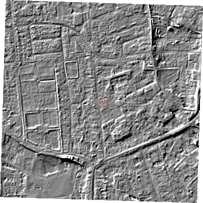 Shaded relief map of the ground around PE133PQ, computed from Environment Agency LiDAR. The ground here sits at about 4 m above sea level and falls 4 m across the surrounding 800 m. Surface water reaching this point runs off ground lying to the east, 2.3 m higher.