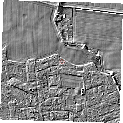 Shaded relief map of the ground around PE133PR, computed from Environment Agency LiDAR. The ground here sits at about 4 m above sea level and falls 4 m across the surrounding 800 m. Surface water reaching this point runs off ground lying to the east-north-east, 2.0 m higher.