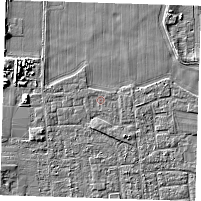 Shaded relief map of the ground around PE133PY, computed from Environment Agency LiDAR. The ground here sits at about 4 m above sea level and falls 8 m across the surrounding 800 m. Surface water reaching this point runs off ground lying to the west-north-west, 0.6 m higher.