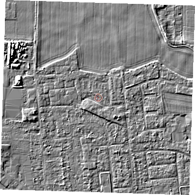 Shaded relief map of the ground around PE133QG, computed from Environment Agency LiDAR. The ground here sits at about 4 m above sea level and falls 8 m across the surrounding 800 m. Surface water reaching this point runs off ground lying to the south-south-west, 1.1 m higher.