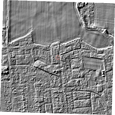 Shaded relief map of the ground around PE133QT, computed from Environment Agency LiDAR. The ground here sits at about 4 m above sea level and falls 4 m across the surrounding 800 m. Surface water reaching this point runs off ground lying to the north-east, 0.8 m higher.