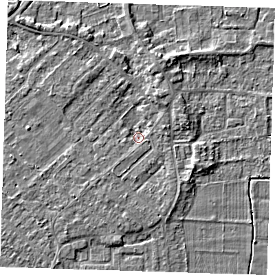 Shaded relief map of the ground around PE133UQ, computed from Environment Agency LiDAR. The ground here sits at about 3 m above sea level and falls 4 m across the surrounding 800 m. Surface water reaching this point runs off ground lying to the west-south-west, 1.5 m higher.