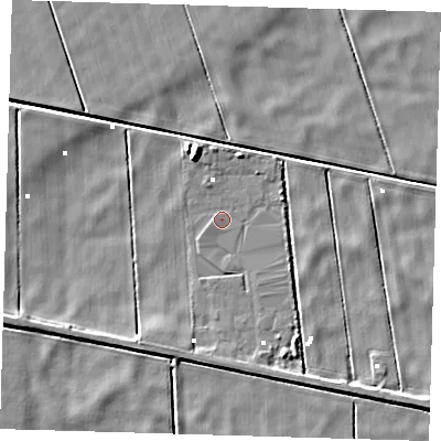 Shaded relief map of the ground around PE134AE, computed from Environment Agency LiDAR. The ground here sits at about -0 m above sea level and falls 7 m across the surrounding 800 m. Surface water reaching this point runs off ground lying to the north-north-west, 6.1 m higher.