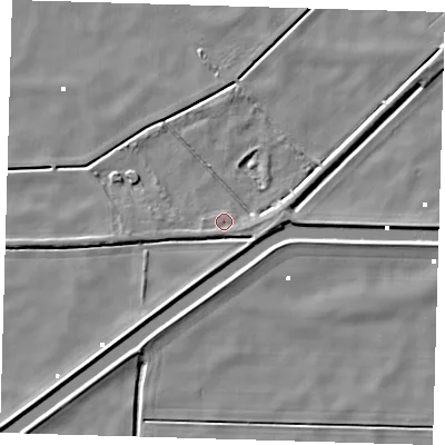 Shaded relief map of the ground around PE134DE, computed from Environment Agency LiDAR. The ground here sits at about 0 m above sea level and falls 4 m across the surrounding 800 m. Surface water reaching this point runs off ground lying to the south-east, 1.2 m higher.