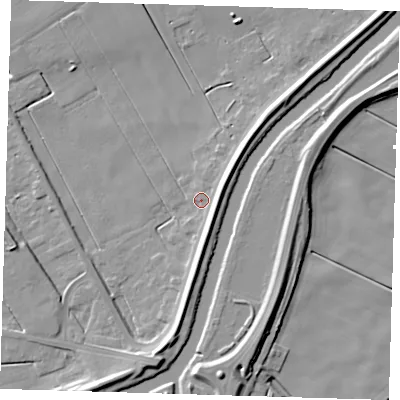 Shaded relief map of the ground around PE134EA, computed from Environment Agency LiDAR. The ground here sits at about 2 m above sea level and falls 10 m across the surrounding 800 m. Surface water reaching this point runs off ground lying to the south-east, 5.1 m higher.