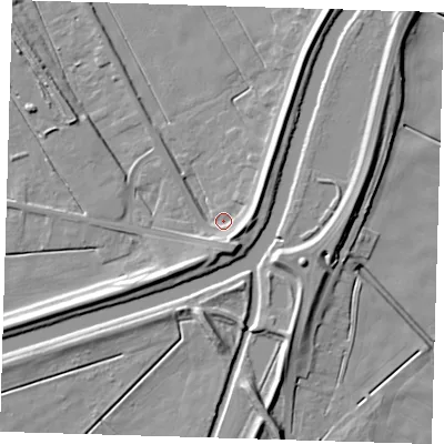 Shaded relief map of the ground around PE134EB, computed from Environment Agency LiDAR. The ground here sits at about 1 m above sea level and falls 10 m across the surrounding 800 m. Surface water reaching this point runs off ground lying to the south-south-east, 6.1 m higher.
