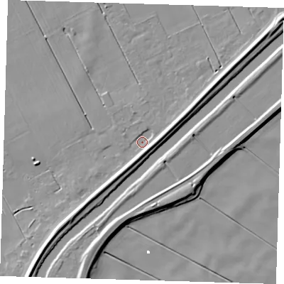 Shaded relief map of the ground around PE134ED, computed from Environment Agency LiDAR. The ground here sits at about 2 m above sea level and falls 8 m across the surrounding 800 m. Surface water reaching this point runs off ground lying to the south-south-west, 5.1 m higher.