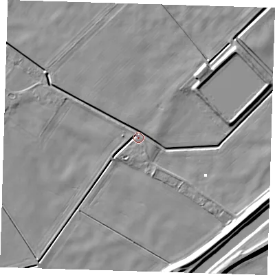 Shaded relief map of the ground around PE134EH, computed from Environment Agency LiDAR. The ground here sits at about 1 m above sea level and falls 8 m across the surrounding 800 m. Surface water reaching this point runs off ground lying to the west-north-west, 3.0 m higher.
