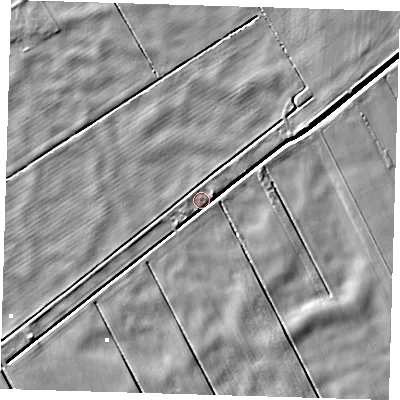 Shaded relief map of the ground around PE134EN, computed from Environment Agency LiDAR. The ground here sits at about 1 m above sea level and falls 4 m across the surrounding 800 m. Surface water reaching this point runs off ground lying to the north-east, 2.9 m higher.