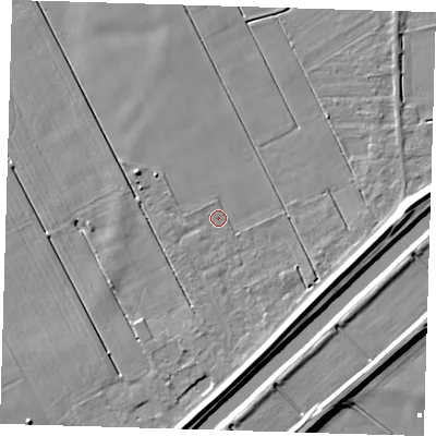 Shaded relief map of the ground around PE134EY, computed from Environment Agency LiDAR. The ground here sits at about 2 m above sea level and falls 8 m across the surrounding 800 m. Surface water reaching this point runs off ground lying to the south-east, 5.4 m higher.