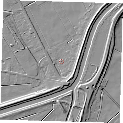 Shaded relief map of the ground around PE134EZ, computed from Environment Agency LiDAR. The ground here sits at about 0 m above sea level and falls 10 m across the surrounding 800 m. Surface water reaching this point runs off ground lying to the east, 6.2 m higher.