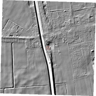 Shaded relief map of the ground around PE134HA, computed from Environment Agency LiDAR. The ground here sits at about 3 m above sea level and falls 6 m across the surrounding 800 m. Surface water reaching this point runs off ground lying to the south-south-east, 3.2 m higher.