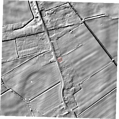 Shaded relief map of the ground around PE134HD, computed from Environment Agency LiDAR. The ground here sits at about 2 m above sea level and falls 5 m across the surrounding 800 m. Surface water reaching this point runs off ground lying to the south-south-west, 1.6 m higher.