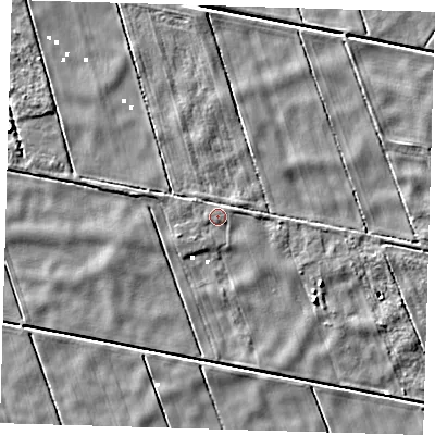 Shaded relief map of the ground around PE134HH, computed from Environment Agency LiDAR. The ground here sits at about 1 m above sea level and falls 4 m across the surrounding 800 m. Surface water reaching this point runs off ground lying to the south-south-west, 0.7 m higher.