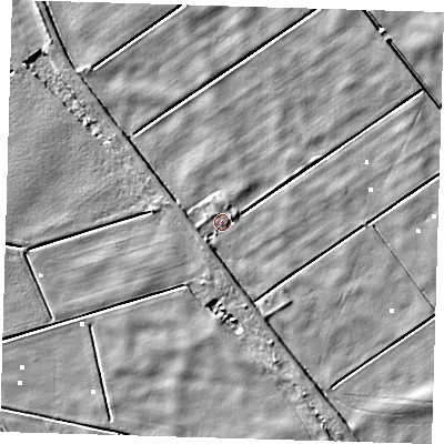 Shaded relief map of the ground around PE134HR, computed from Environment Agency LiDAR. The ground here sits at about 1 m above sea level and falls 4 m across the surrounding 800 m. Surface water reaching this point runs off ground lying to the south-west, 2.0 m higher.