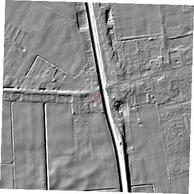 Shaded relief map of the ground around PE134JG, computed from Environment Agency LiDAR. The ground here sits at about 3 m above sea level and falls 6 m across the surrounding 800 m. Surface water reaching this point runs off ground lying to the north-east, 5.0 m higher.